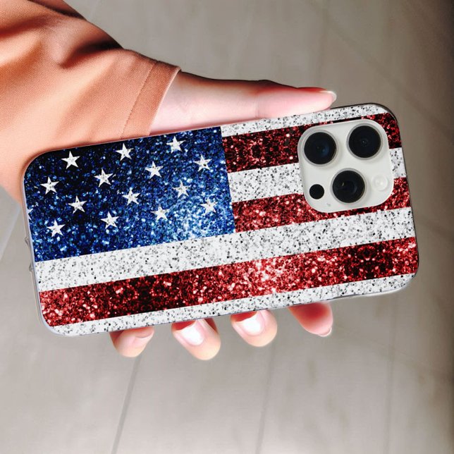 USA Flaggen Rot-Blau-Glitzern Glitzern iPhone Hülle (Sparkle up and protect your phone with trendy faux sparkles phone case. In many different colors.)