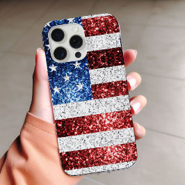 USA Flaggen Rot-Blau-Glitzern Glitzern iPhone 14 Hülle