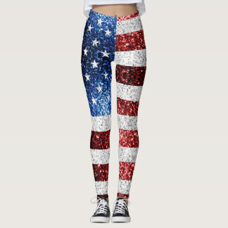 USA Flaggen Rot-Blau-Glitzern Glitzern Leggings