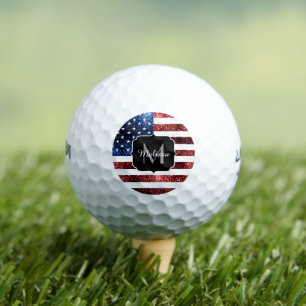 USA Flaggen Rot-Blau-Glitzern Glitzern Monogram Golfball