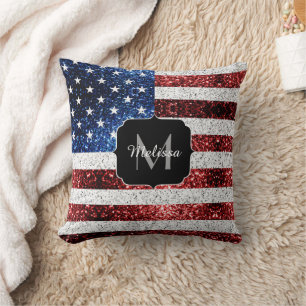 USA Flaggen Rot-Blau-Glitzern Glitzern Monogram Kissen