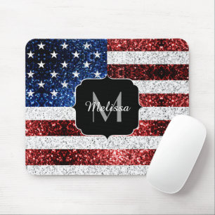 USA Flaggen Rot-Blau-Glitzern Glitzern Monogram Mousepad