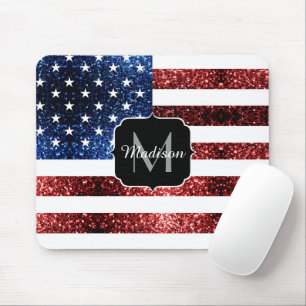 USA Flaggen Rot-Blau-Glitzern Glitzern Monogram Mousepad
