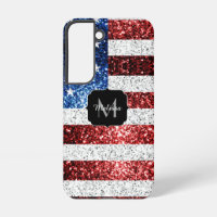 USA Flaggen Rot-Blau-Glitzern Glitzern Monogram