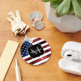 USA Flaggen Rot-Blau-Glitzern Glitzern Monogram Schlüsselanhänger