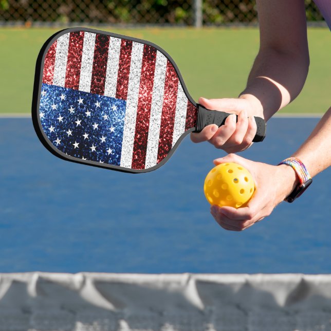 USA Flaggen Rot-Blau-Glitzern Glitzern Pickleball Schläger (InSitu)