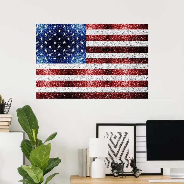 USA Flaggen Rot-Blau-Glitzern Glitzern Poster (Heimbüro)