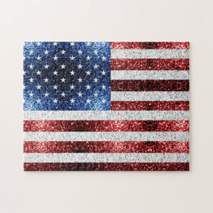 USA Flaggen Rot-Blau-Glitzern Glitzern Puzzle