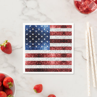 USA Flaggen Rot-Blau-Glitzern Glitzern Serviette