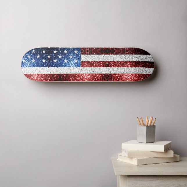 USA Flaggen Rot-Blau-Glitzern Glitzern Skateboard (Wandkunst (Horz))