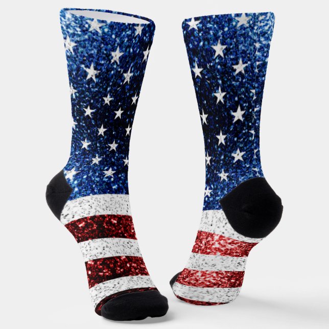 USA Flaggen Rot-Blau-Glitzern Glitzern Socken (Gewinkelt)
