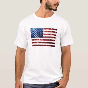 USA Flaggen Rot-Blau-Glitzern Glitzern T-Shirt