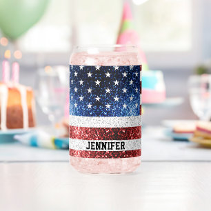 USA Flaggen Rot-Blau-Glitzern Individuelle Name Dosenglas