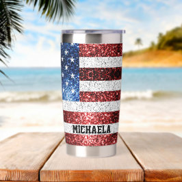 USA Flaggen Rot-Blau-Glitzern Individuelle Name Thermobecher