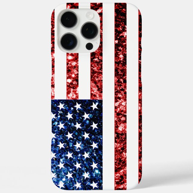 USA Flaggen Rot-Blau-Imitate Glitzern Case-Mate iPhone Hülle (Rückseite)