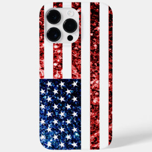 USA Flaggen Rot-Blau-Imitate Glitzern Case-Mate iPhone 14 Pro Max Hülle