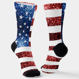 USA Flaggen Rot-Blau-Imitate Glitzern Glitzer Socken