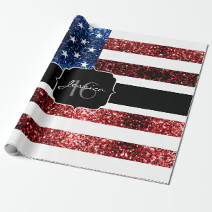 USA Flaggen Rot blaue Glitzern Glitzer Sweet 16 Geschenkpapier