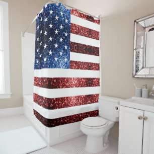 USA Flaggen Rot und Blau Glitzern Glitzer Duschvorhang