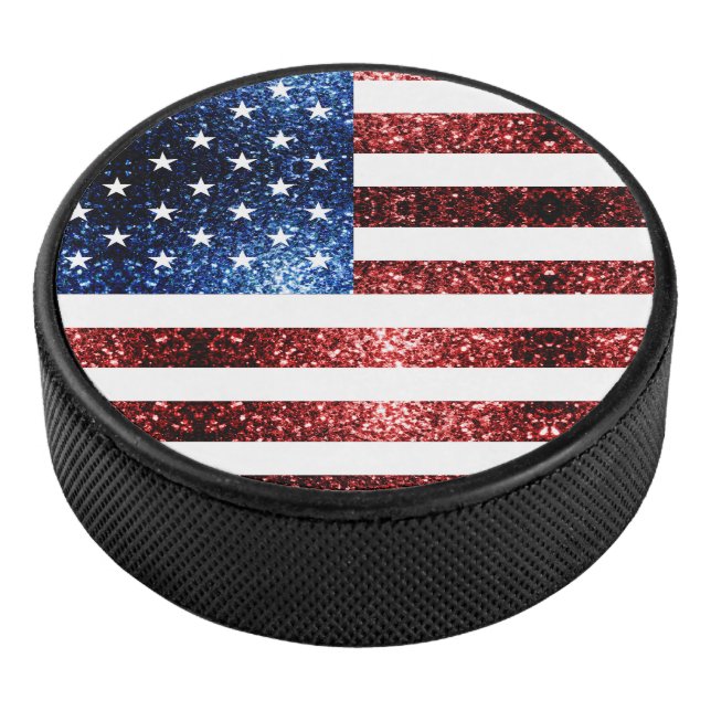 USA Flaggen Rot und Blau Glitzern Glitzer Eishockey Puck (3/4)