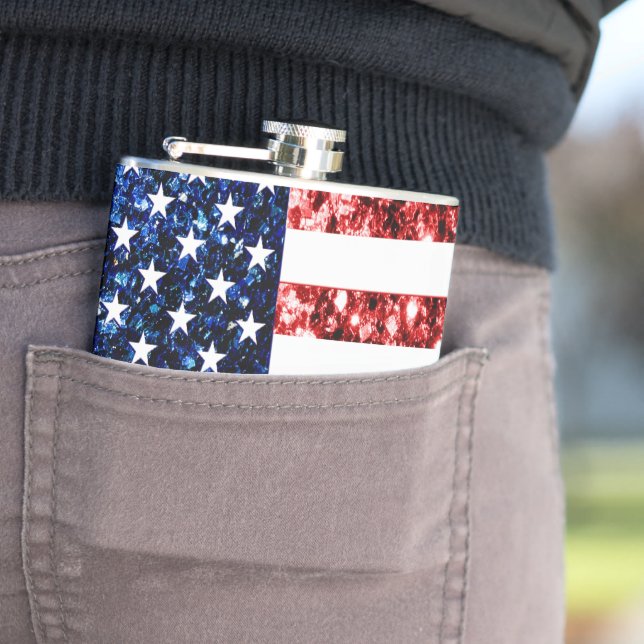 USA Flaggen Rot und Blau Glitzern Glitzer Flachmann (Beispiel)