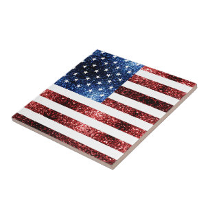 USA Flaggen Rot und Blau Glitzern Glitzer Fliese