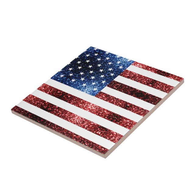 USA Flaggen Rot und Blau Glitzern Glitzer Fliese (Seite)