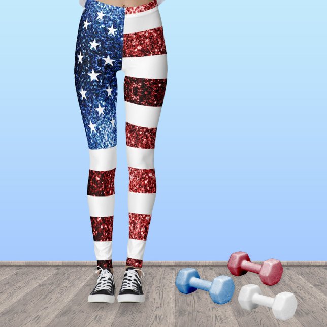 USA Flaggen Rot und Blau Glitzern Glitzer Leggings (Get ready for 4th of July party with our trendy USA flag red and blue sparkles glitters Leggings!)