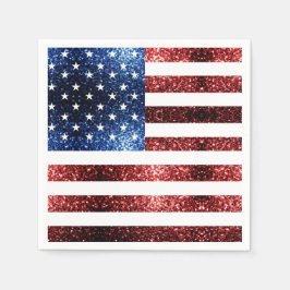 USA Flaggen Rot und Blau Glitzern Glitzer Serviette