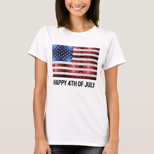 USA Flaggen Rot-Weiß-Glitzern Glitzer 4. Juli T-Shirt (Vorderseite)
