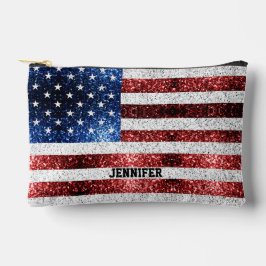 USA Flaggen Roter Glitzern Individuelle Name Zubehörtasche