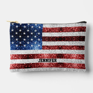 USA Flaggen Roter Glitzern Individuelle Name Zubehörtasche