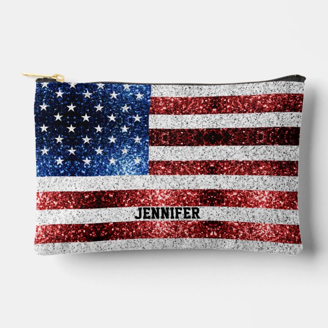 USA Flaggen Roter Glitzern Individuelle Name Zubehörtasche (Vorderseite)