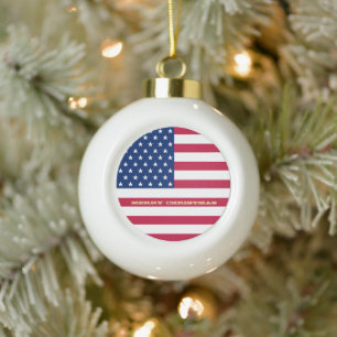 USA Flaggen Streifen American Patriotic Holiday Keramik Kugel-Ornament