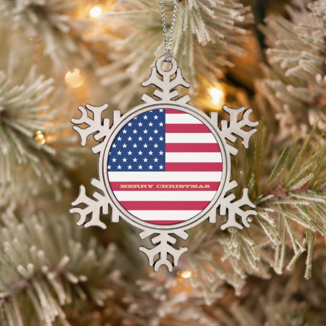USA Flaggen Streifen American Patriotic Holiday Schneeflocken Zinn-Ornament (Baum)