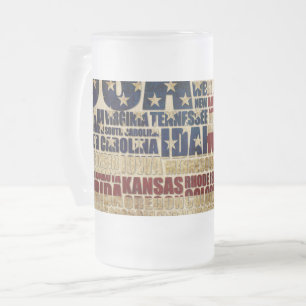 USA-Flaggen-Wortwolke Alle 50 Staaten Kunst Mattglas Bierglas
