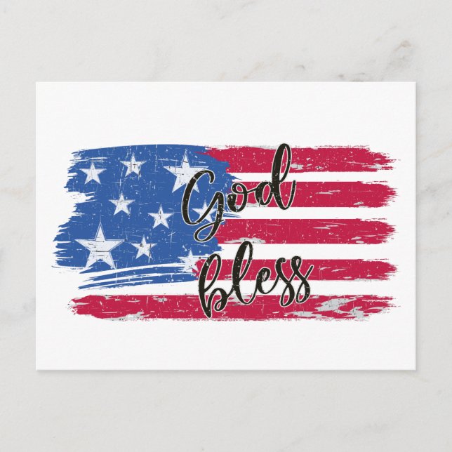 USA Flaggengott segne Amerika Patriotisch Postkarte (Vorderseite)
