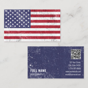 USA Flaggenpatriotisch American Red White Blue QR  Visitenkarte