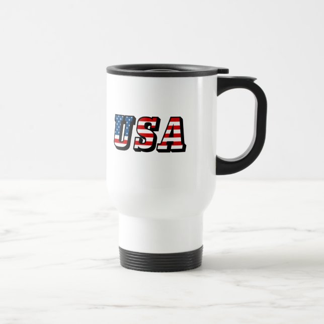 USA Flaggentext 15 Oz Stainless Steel Travel Mug Reisebecher (Rechts)