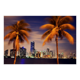 USA, Florida, Miami-Skyline bei Dämmerung Poster