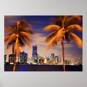 USA, Florida, Miami-Skyline bei Dämmerung Poster