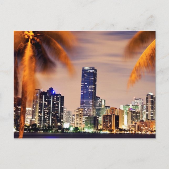 USA, Florida, Miami-Skyline bei Dämmerung Postkarte (Vorderseite)