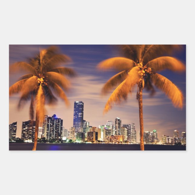 USA, Florida, Miami-Skyline bei Dämmerung Rechteckiger Aufkleber (Vorderseite)