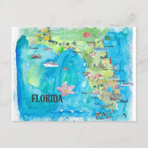 USA Florida State Kunstfeinabzug Retro Vintage Kar Postkarte