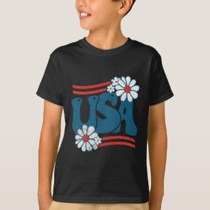 Usa Flower Patriotisch 4. Juli Groovy Amerikanisch T-Shirt