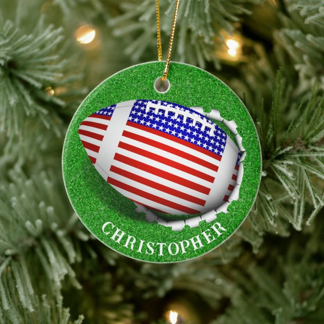 USA Football Tearing Out Christmas  Keramik Ornament (Baum)