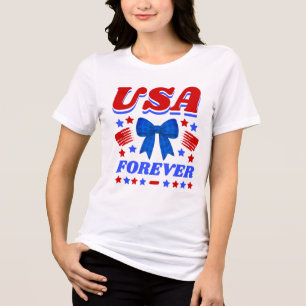 USA Forever Blaues Gingham-Schleife Tri-Blend Shirt
