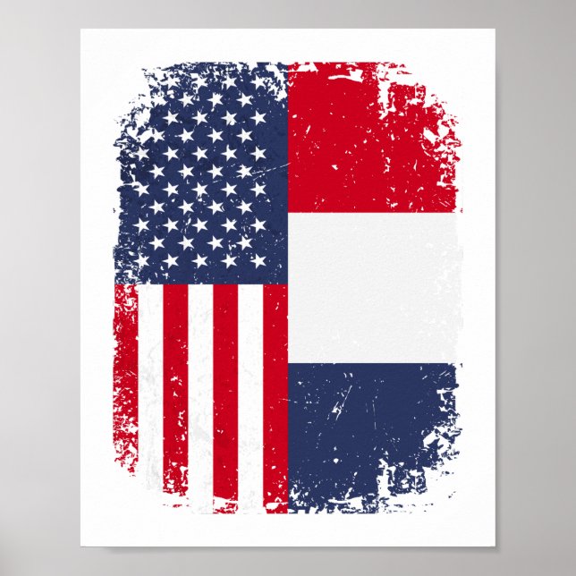 USA - Frankreich - Fahne Poster (Vorne)