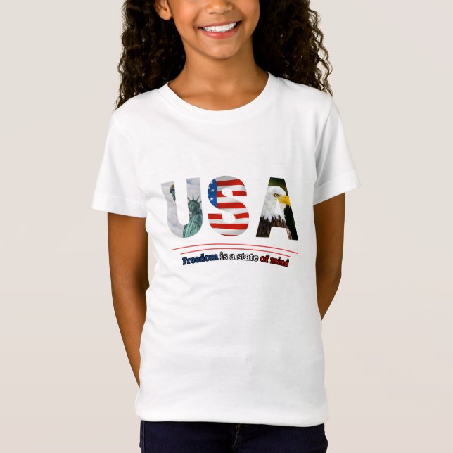 "USA – Freiheit ist ein Geisteszustand" T-Shirt (Vorderseite)