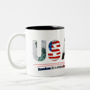 "USA – Freiheit ist ein Geisteszustand" Zweifarbige Tasse